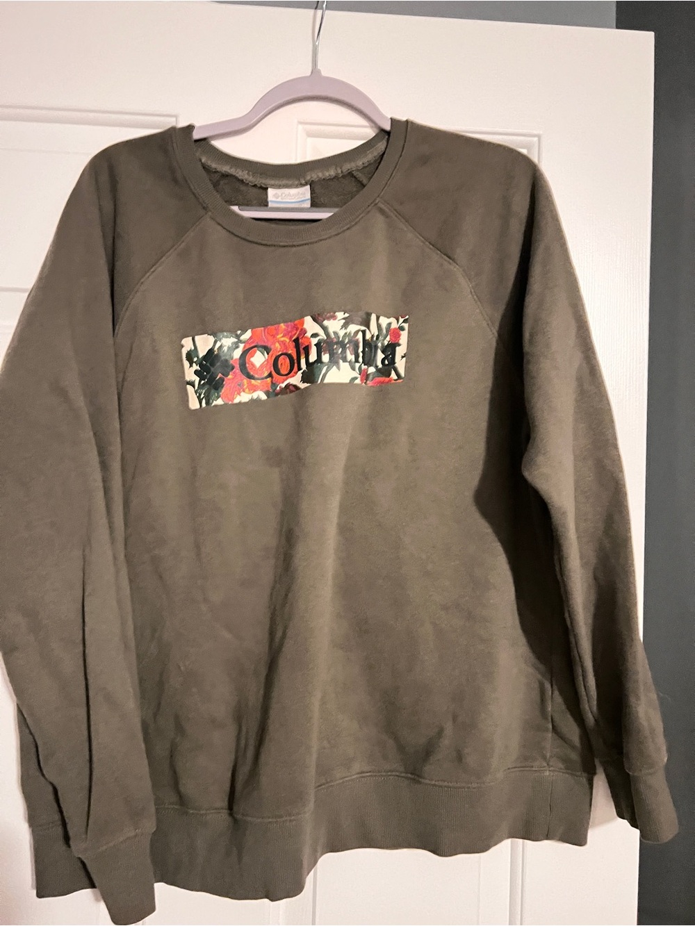 Columbia Olive Crewneck Sweatshirt with Floral Logo
